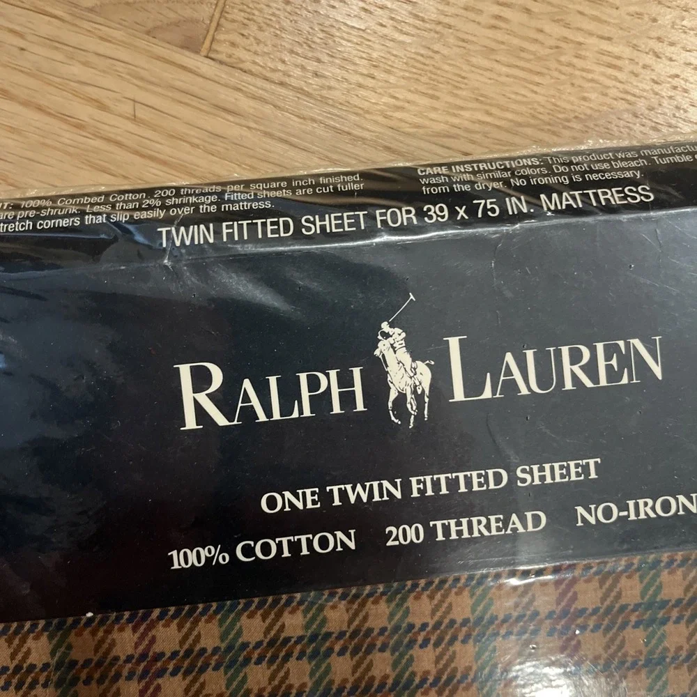 Vtg 80s Ralph Lauren Churchill Multi Twin Fitted Sheet 100% Cotton Houndstooth